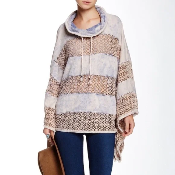 Free people mama crocheted purple tie die lace panel terry poncho - Picture 13 of 13